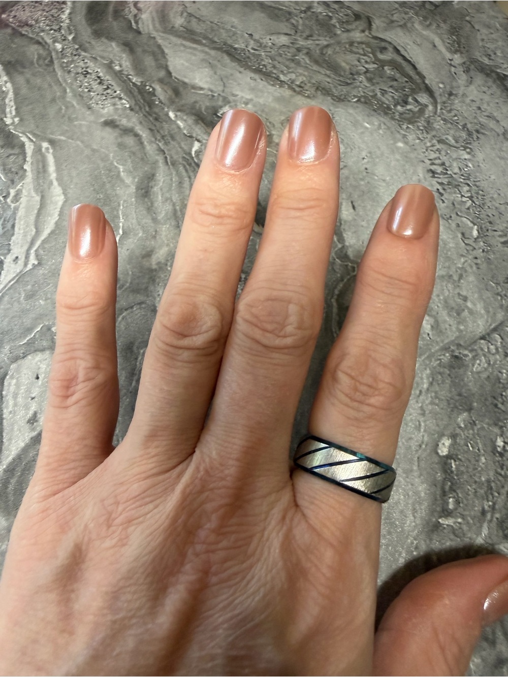 Silver-Tone Diagonal Inlay Band Ring - Women Jewelry